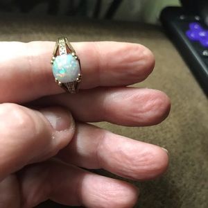 10 carat gold, lab grown opal and diamonds